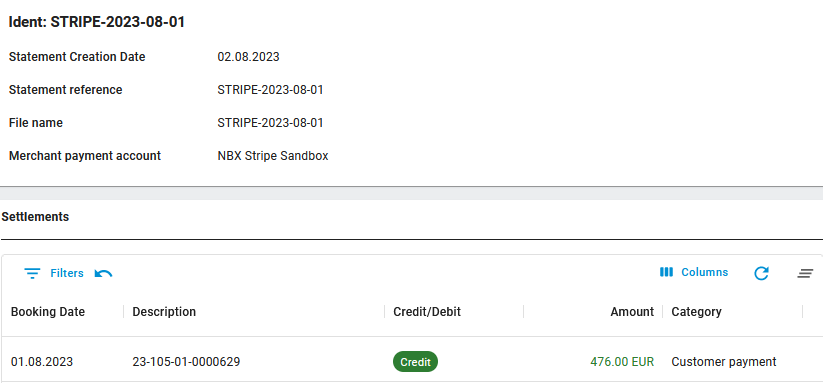 Screenshot of Payment settlement reports in Nitrobox